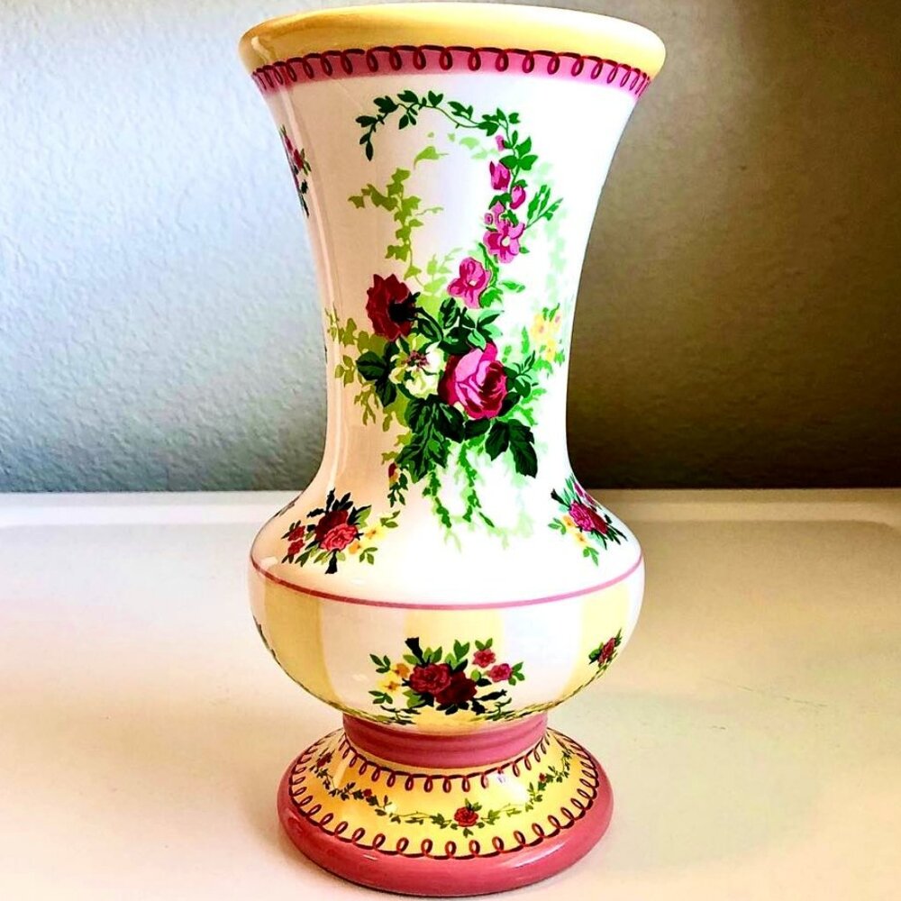 NWT LAURA ASHLEY Signature Home Collection Ceramic Vase English Country Rose 9”H